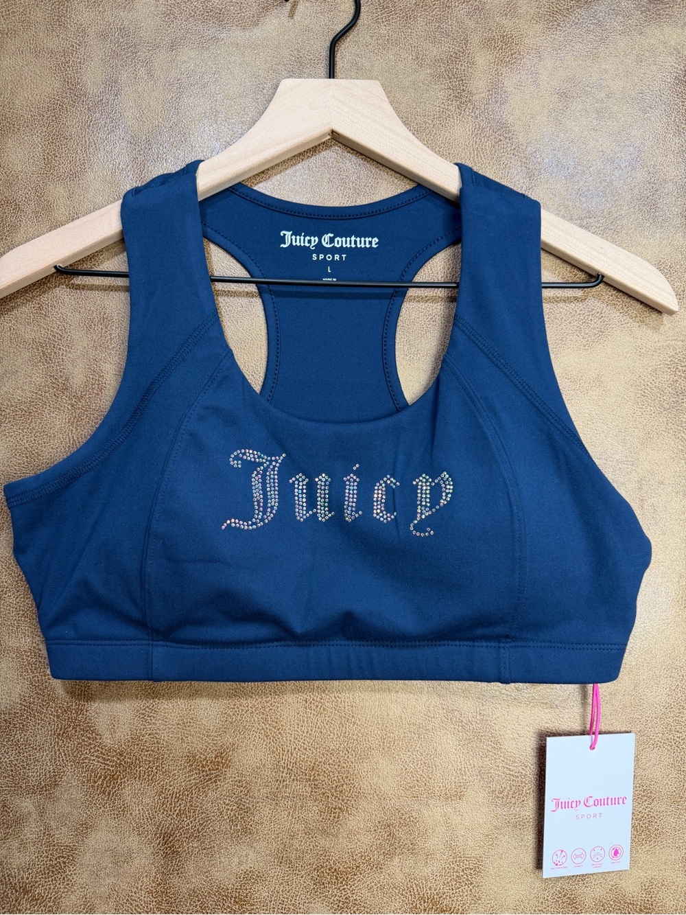 Juicy Couture Navy Blue Rhinestone Logo Sports Bra